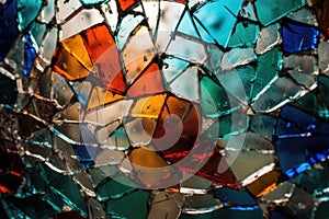 Artistic and colorful cracked glass texture with abstract shapes and lines