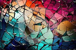 Artistic and colorful cracked glass texture with abstract shapes and lines