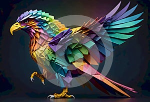 Artistic colorful origami bird, spectrum of hues and the essence of creativity, Generative AI