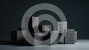 Artistic composition of granite cubes resting on a dark surface in a captivating still life arrangement