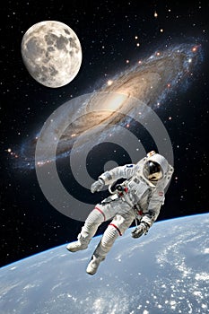 Artistic composition of Moon and Andromeda galaxy