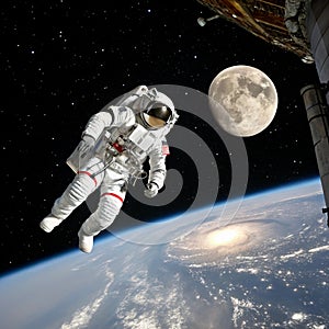 Artistic composition of Moon and Andromeda galaxy