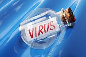 An artistic concept of a message in a bottle saying virus