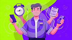 Artistic concept of overemployment with multiple digital work roles