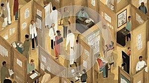 Artistic concept of overemployment with multiple digital work roles