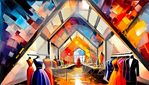 An artistic concept sketch for haute couture fashion designer wear studio