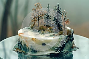 Artistic Confectionery Masterpiece Featuring Miniature Forest Landscape on Artisan Cake