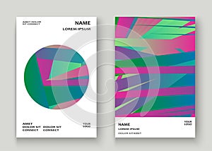 Artistic cover set design vector illustration. Neon blurred pink blue green gradient. Abstract texture geometric lines pattern.