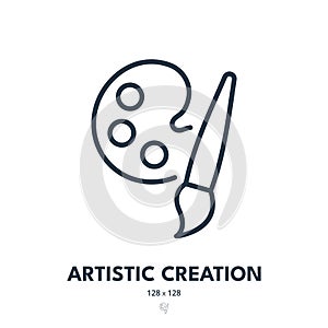 Artistic Creation Icon. Painting, Palette, Brushstroke. Editable Stroke. Vector Icon