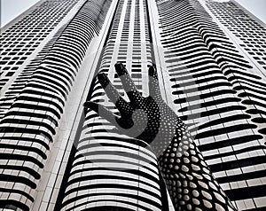 Artistic cropped Hand up approach futuristic Building