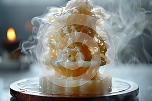 Artistic Culinary Presentation of Smoked Honey Dessert Elegantly Served