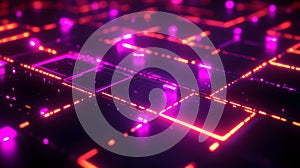 Artistic 3D molecular network featuring transparent elements and vibrant glowing particles