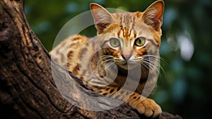 Artistic Depiction Of A Brown Cat In A Forest Branch