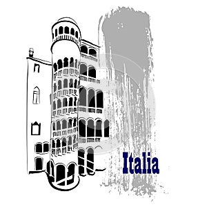 An artistic depiction of a building in Italy.