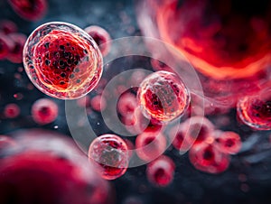 Artistic depiction of cellular structures in a microscopic environment