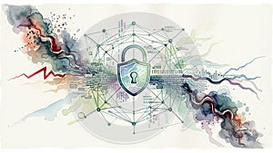 Uantum-like waves border the image, indicating technological complexit