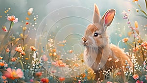 Artistic depiction: Easter bunny nestled in vibrant grass.