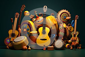 Artistic depiction of Hispanic music instruments