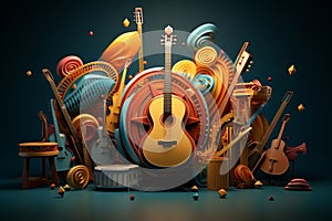 Artistic depiction of Hispanic music instruments