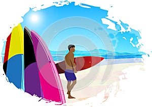 Artistic designed background with surfer.