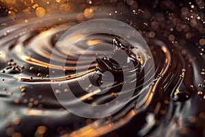 An artistic display of chocolate swirls on a deep, dark background, emphasizing the