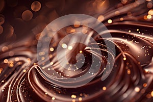 An artistic display of chocolate swirls on a deep, dark background, emphasizing the