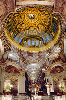 Artistic dome architecture inside St. Paul`s Cathedral