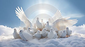 artistic doves in cloud