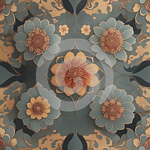 Artistic and elegant tile pattern, graceful and stylized flower shapes generated by Ai photo