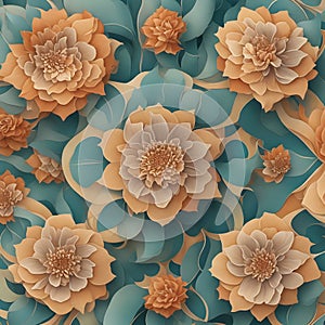 Artistic and elegant tile pattern, graceful and stylized flower shapes generated by Ai photo