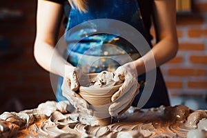 Artistic endeavor Unrecognizable woman crafts a ceramic bowl, turning passion into profit