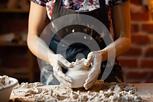 Artistic endeavor Unrecognizable woman crafts a ceramic bowl, turning passion into profit