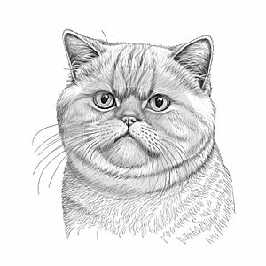 Artistic Exotic Shorthair Cat Coloring Page Detailed Feline Sketch