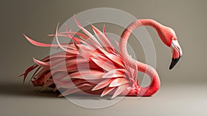 Artistic flamingo with layered, flower-like plumage on muted tones photo