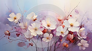 Artistic Floral Painting of Delicate Spring Flowers in Pastel Tones Perfect for Elegant Backgrounds