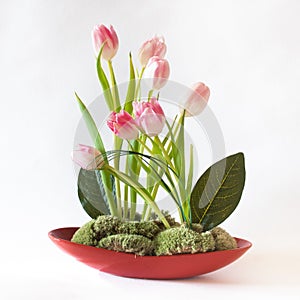 Artistic Flower Arrangement with Pink Tulips