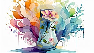 An artistic generated concept image of a unique ceramic vase on a colourful background