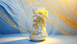 An artistic generated concept image of a unique ceramic vase on a colourful background