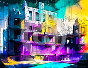 An artistic generated image inspired by an architectural hand draw style of painting