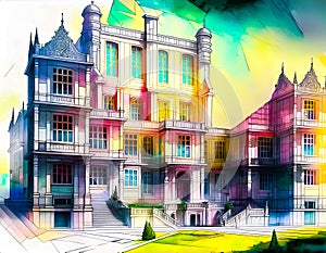 An artistic generated image inspired by an architectural hand draw style of painting