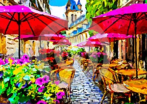 An artistic generated image inspired by a Cafe Street Scene