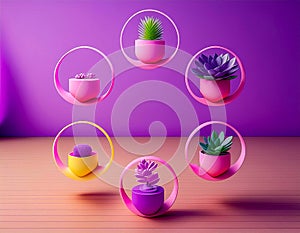 An artistic generated image inspired by a circle of succulent plants in round pots