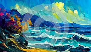 An artistic generated image inspired by a impressionist painting of a sea landscape