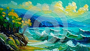 An artistic generated image inspired by a impressionist painting of a sea landscape