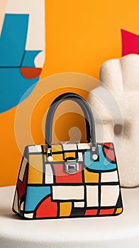 Artistic geometric handbag with bold colors photo