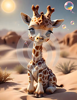 Artistic Giraffe in a Desert, Generative AI