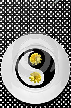 Artistic and graphic image in black, white and yellow