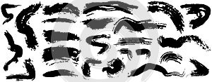 Artistic grunge bend stroke. black paint, hand made creative brush stroke set. Isolated on white background. Vector