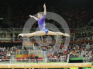 Artistic gymnast Aliya Mustafina of Russian Federation competes on the balance beam at women`s all-around gymnastics at Rio 2016
