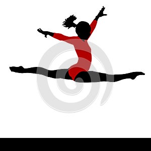 Artistic gymnastics. Gymnastics woman silhouette red suit. On white